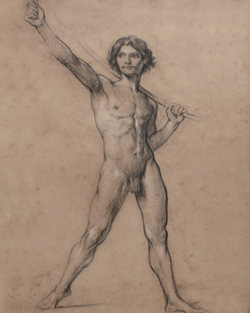 antonio-m:  “David Triumphant” and “Study for David Triumphant”, c.1874, by Jules–Élie Delaunay (1828–1891). French painter. Musée des Beaux-Arts de Nantes, FR. oil on canvas, and black chalk, white chalk, and graphite on medium weight tan