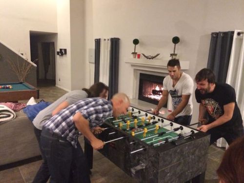 @ my place playing foosball with will, zuuus​ and clive before heading out to meet more tumblr peopl