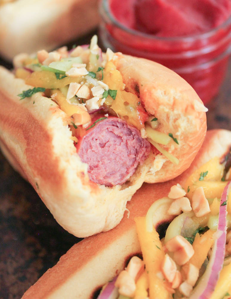 craving-nomz:  Thai Hot Dogs with Cucumber Mango Slaw and Sriracha Ketchup