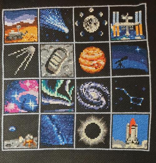 somediyprojects: Space Sampler stitched by lapwinghusk. Pattern ($12) designed by Mathysphere.“This 