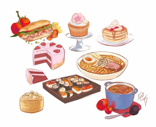 spoopyvasirasart:  some food studies i did today 