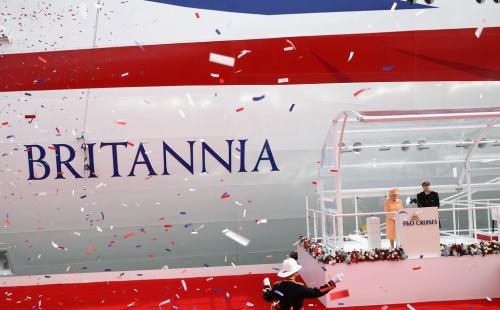 Queen Elizabeth II and Prince Philip, Duke of Edinburgh attend the naming ceremony of P&O cruise