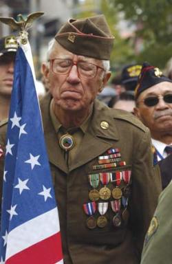 jaxbra:  Just:  Thank you.  credits (since the captions I included aren’t there!) Veteran with Flag Anna Hoffman Saluting Melvin North VFW 1621 Three Veterans Saluting Soldiers Marching soldiers with flag 23rd Engineers WWI soldier eating Boots Memorial