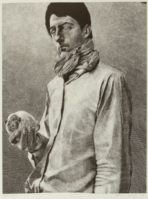 blastedheath:  Johannes Grützke (German, b. 1937), Der Man mit dem Rettich [The man with the radish], 1974. Zincograph on paper, 66.7 x 50.5 cm. 