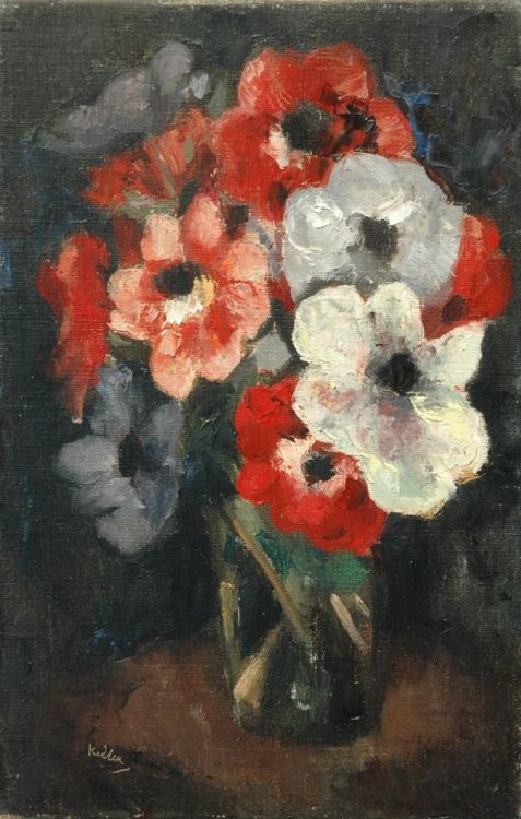 Anemonen   -   Toon KelderDutch, 1894-1973Oil on canvas, 35,5 x 23,6 cm.