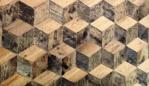 can&rsquo;t believe this is a flat surface! #illusion #geometric #cubes #wood #design #paris #ar