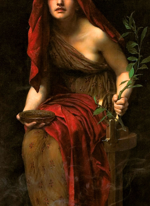 nigra-lux:  COLLIER, John (1850–1934) Priestess of Delphi, detail1891Oil on canvas, 160 x 80 mm	Art Gallery of South AustraliaEd. Orig. Lic. Ed.