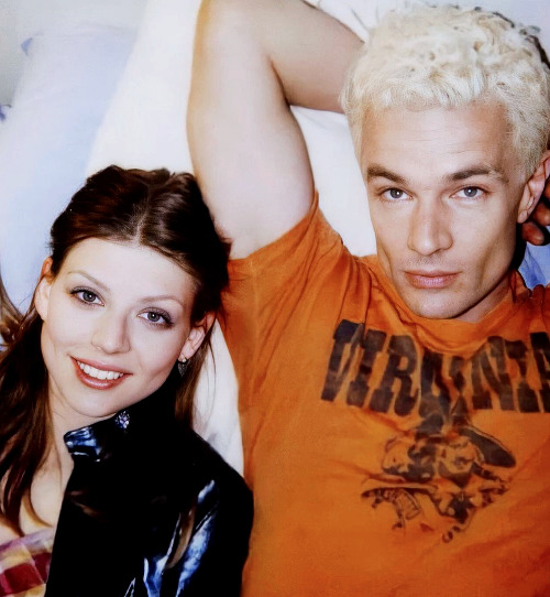 Amber Benson and James Marsters on the set of Chance (2002).