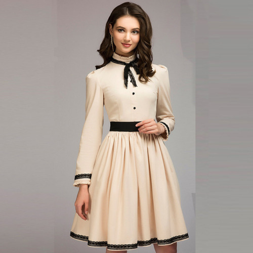 fashionnoteme:Elegant Bow A-Line Long Sleeves Higt Waist Vintage Knee-Length Dress - bit.ly/2