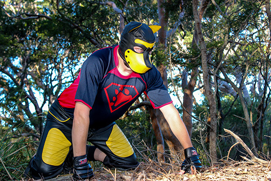 Pup Boss looking as hot as fuck in his leather dog mask and leather football shorts