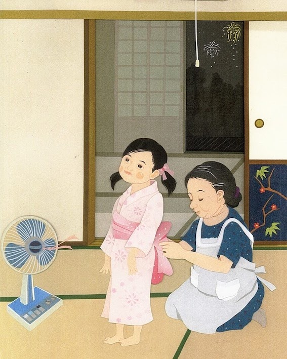 Maki Pacolla 昭和イラスト 夏の思い出 子供の頃の写真が出てきたので貼り絵にしてみました
