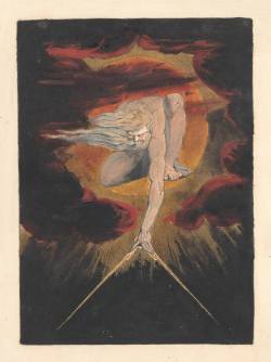 zerostatereflex:  Frontispiece to William Blake’s “Europe. A Prophecy” (1794). “The image  shows the repressive figure of Urizen compassing the earth, attempting  to measure and constrain the infinite. In Blake’s complex, personal  mythology,