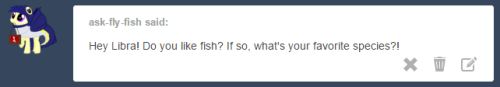 asklibrapony:Well, she’s not really a fish, but she’s fun anyhow.  ^w^