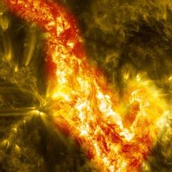 the-actual-universe:  NASA Movie: Canyon of FireIn late September, NASA’s Solar Dynamics Observatory watched as a magnetic filament of solar material erupted on the Sun. The 200,000 mile/322,000 km long filament ripped through the solar atmosphere,