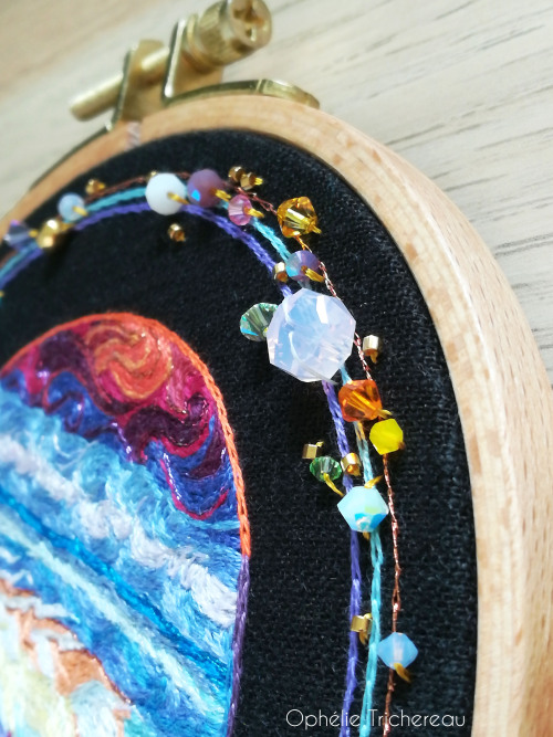 &ldquo;Jupiter&rdquo;Hand embroidery.DMC embroidery threads, Swarovski crystal beads and 24kt gold p