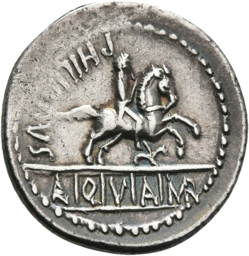 A Roman silver coin with image of king Ancus Marcius. The coin was issued in 56 BCE by consul Lucius