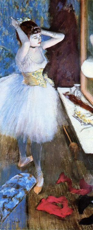 Dancer in Her Dressing Room (c.1870).Edgar Degas (French, Impressionism, 1834-1917). Pastel.&nb