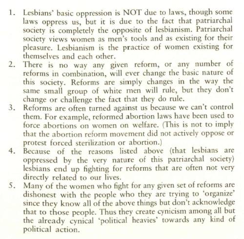 Problems of Our Movement. Alice, Gordon, Debbie, Mary. 1973. For Lesbians Only, A Separatist Antholo