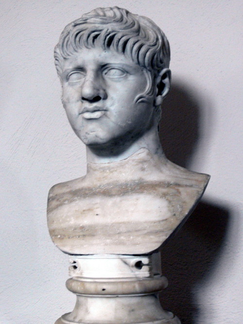 Bust of the Roman emperor Nero (r. 54-68 CE).  Now in the Antiques Museum of the Royal Palace, Stock