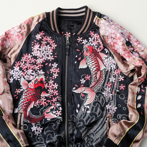 pechenie33:MAYU Japan SAKURA Cherry Blossoms Heavy Embroidery Rising Koi Fish Tattoo Art Design Souv