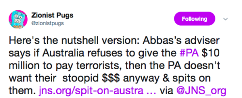 Following Australia’s decision to suspend direct funding to the Palestinian Authority because it pay