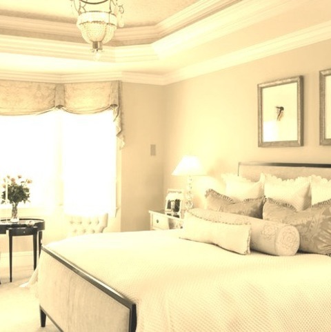 New York MasterLarge Transitional Master Bedroom Idea With A White Carpet And Beige Walls But No Fireplace