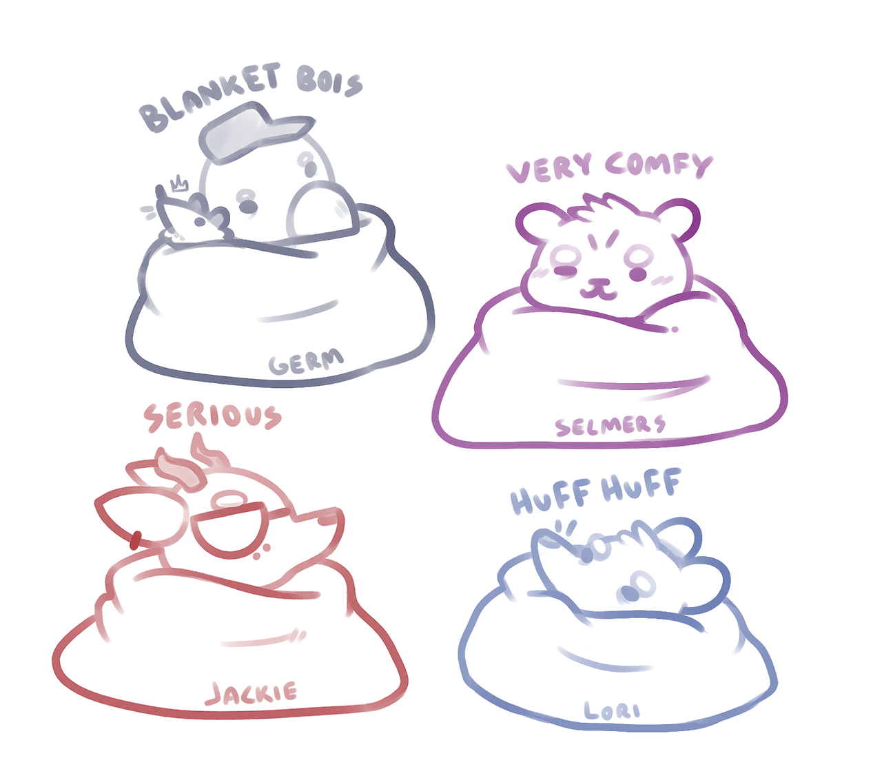 nitwmaebeaqna: Everyone wrapped in blankets- I decided to do more after doing Mae’s