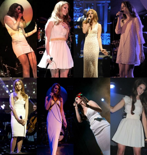 ahs-delrey:  pinupgalore-lanadelrey:  Lana Del Rey’s white concert outfits   angel