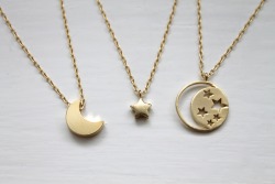 jeziejewelry:  Crescent Moon Necklace | Tiny Star Necklace | Night Sky Necklace 