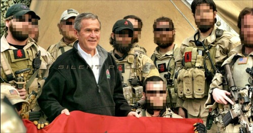 seizethe-night:  DEVGRU Red Squadron escorting George W. Bush. Afghanistan, 06 