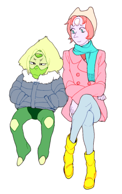 imflare:    @edcitizen answered: Hi, could you please draw Pearl and Peridot hanging in cute winter coats? *u*   i feel like beach city doesnt get too cold but pearls been around, shed definitely know how to handle the weather the real question is do