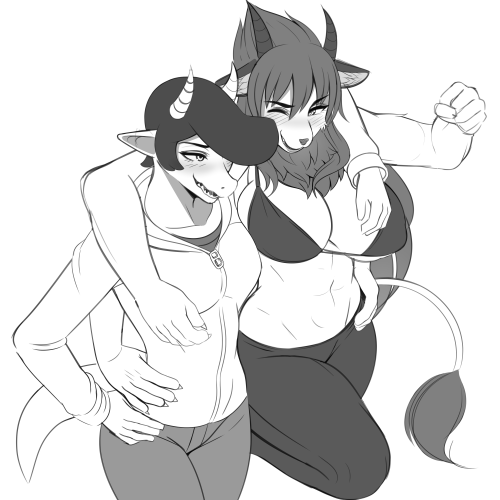 the-entire-furry-fandom:aki-san94:Sketch comm of dragon gal and her manticore girlfriend hanging out