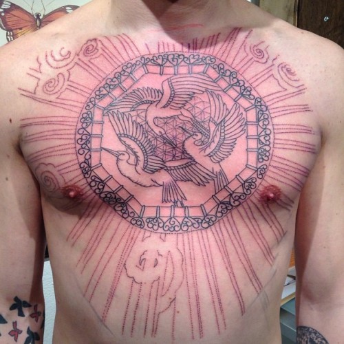 acetatesgutierrez:  Just started this chestpiece. Thank you so much john for today’s sitting :-) 
