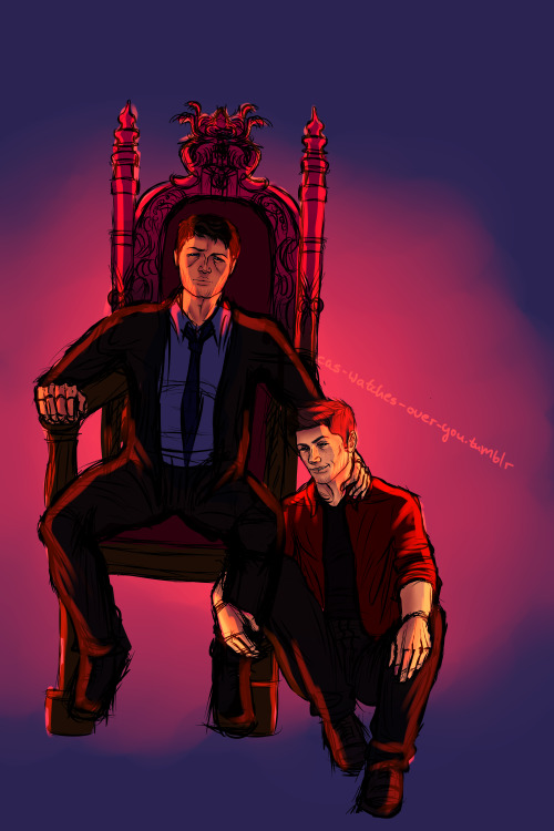 spnsmile: caswatchesoveryou-artblog: king of hell Cas and demon!Dean for @angel-of-humanity c: it do