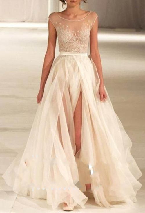 Runway white long prom dresses