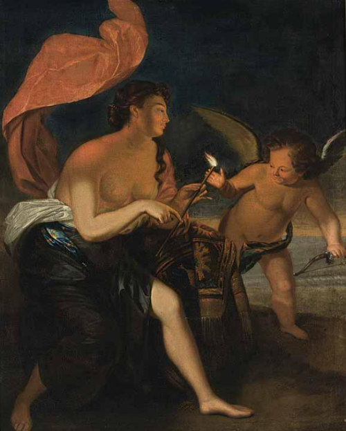 hildegardavon: After Godfried Schalcken, 1643-1706  Venus presenting a burning arrow to Cu