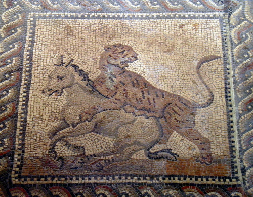 romegreeceart:Gladiator mosaic floor, 3rd century AD, Römerhalle, Bad Kreuznach, Germany by car