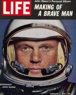 life:  John Glenn, the first American astronaut to orbit the Earth, died on Dec. 8, 2016. He was 95.  Glenn was a military man who flew 149 combat missions during the Korean War. In 1959, the year he posed for this portrait in a Mercury program pressure