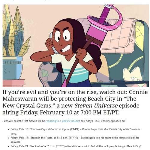 jenhedgehog:  kirbycheatfurbymeat:  The New Crystal Gems airs on February 10 at 7 PM EST. Storm in the Room airs on February 17 at 6:45 PM EST. Rocknaldo airs on February 24 at 7 PM EST. Source  