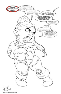 jklind:  Inked commission for Chad Porter, of his gnome rogue Quickswitch having difficulties with quest gear.
