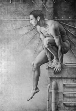 bluart106:  Icarus Suite OP370. Jose Luis Munoz Luque. Spanish. 1969 -    . graphite and silver leaf on primed wood.