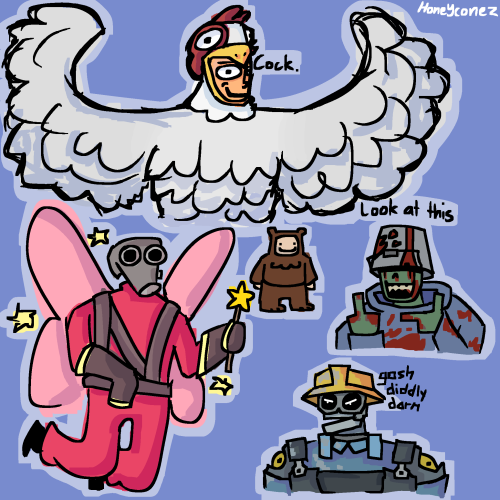 Days 1-5 Of Tf2ober (Im Doing Both) Chicken Scout, Zombie Soldier, Fairy Pyro And Teddy Bear Heavy (I