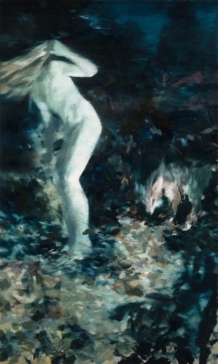 The Garden, Midnght   -     Lars Elling, 2017.Norwegian, b.1966-egg oil tempera on canvas, 290 x 120