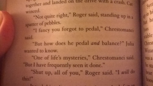 carnetdesipho:I wich Roger can’t ride a bicycle and Chrestomanci is a little shit (from The Pinhoe