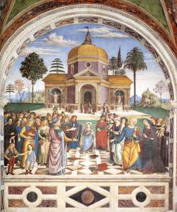 artmastered:  Pinturicchio, Christ Among the Doctors, The Adoration of the Shepherds and The Annunciation, all 1501 These three frescoes can be seen in the Baglioni Chapel at the Collegiata di Santa Maria Maggiore in Spello, Umbria. Bernardino di