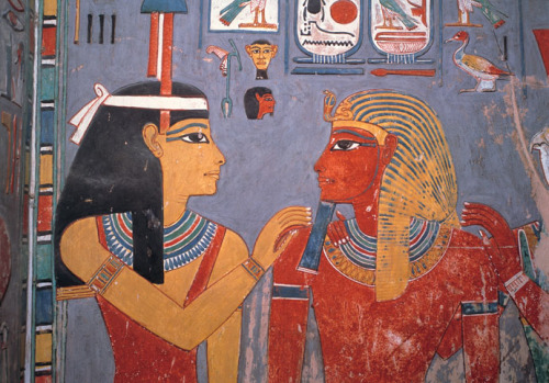 King Horemheb and Imentet-HathorDetail of a wall painting depicts Horemheb with goddess Imentet-Hath