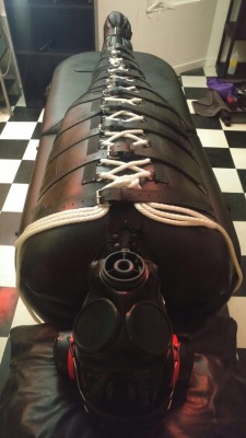 rubberelectropoppers:  A wonderful evening in a thick rubber suit, inside a rubber sleepsack, plus another rubber sleepsack over that, plus a neoprene sleepsack to seal it all in. 