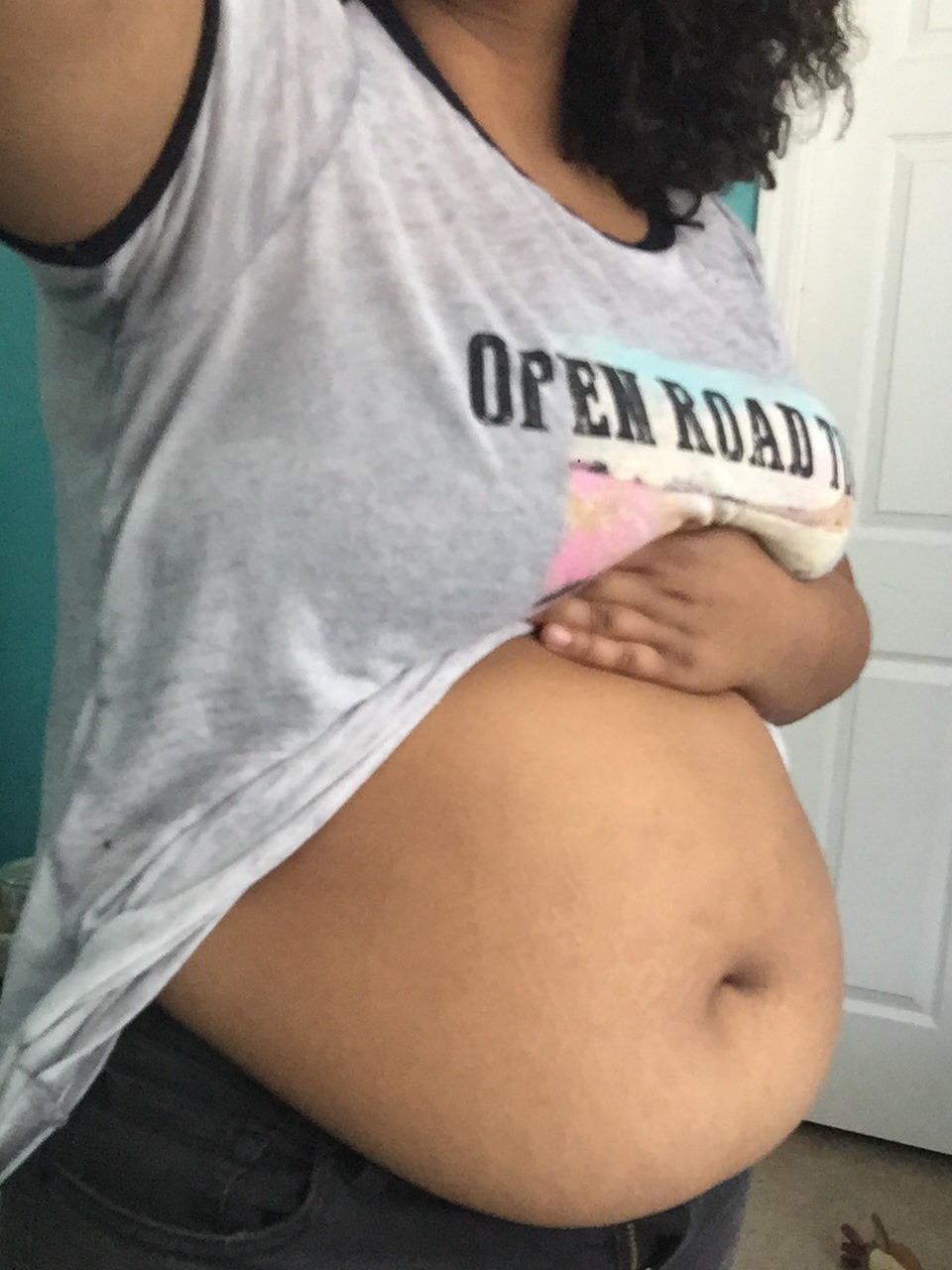 Stuffed bloated belly girl
