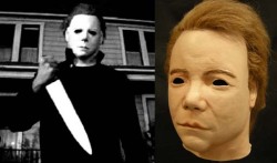 reallifeishorror:  Michael Myers mask in the John Carpenter movie “Halloween” was actually a Ū William Shatner mask spray painted white, with some eye hole and hair edits. If you have a spare 趚 (!!) laying around, you can purchase a production