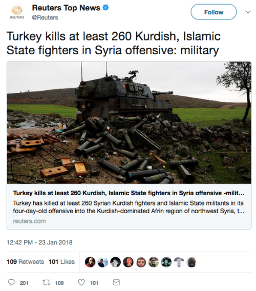 diarrheaworldstarhiphop: Reuters: 260 kurdish and islamic state fighters killed in OffensiveAfrin: a